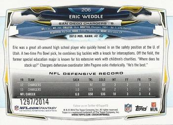 2014 Topps - Gold #206 Eric Weddle Back