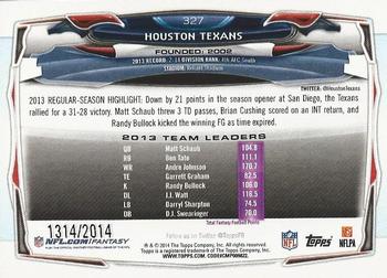 2014 Topps - Gold #327 Houston Texans Back