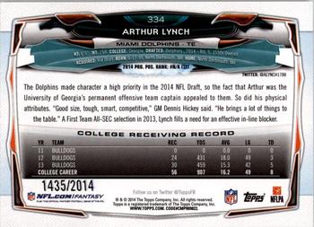 2014 Topps - Gold #334 Arthur Lynch Back