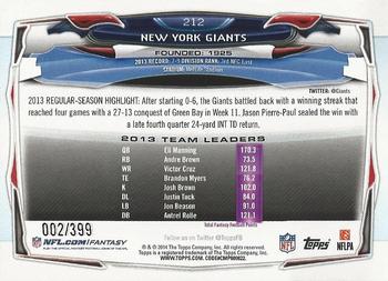2014 Topps - Camo #212 New York Giants Back