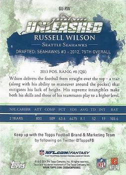 2014 Topps - Greatness Unleashed #GU-RW Russell Wilson Back