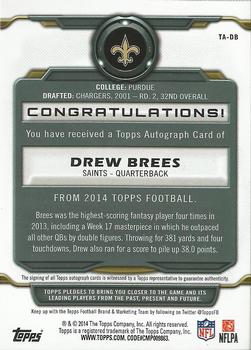 2014 Topps - Signatures #TA-DB Drew Brees Back