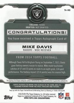 2014 Topps - Signatures #TA-MD Mike Davis Back