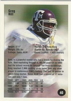1994 Superior Rookies - Autographs #40 Greg Hill Back