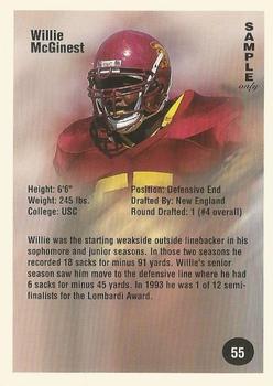1994 Superior Rookies - Samples #55 Willie McGinest Back