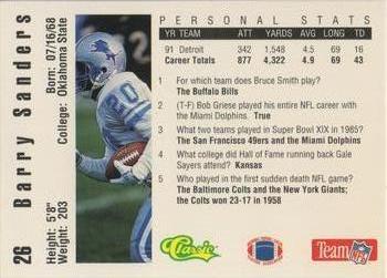 1992 Classic NFL Game #26 Barry Sanders Back