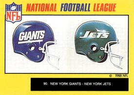 1988 Monty Gum NFL - Stickers #90 Helmets - Giants / Jets Front