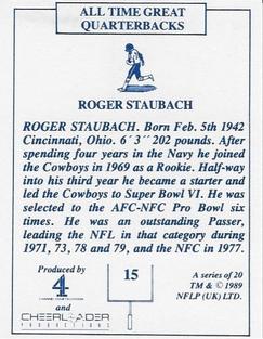 1989 All Time Great Quarterbacks #15 Roger Staubach Back