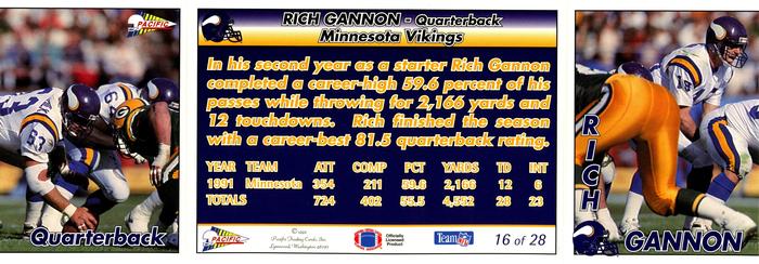 1992 Pacific Triple Folder #16 Rich Gannon Back