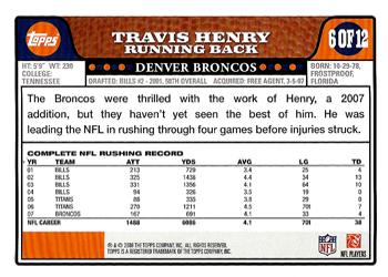 2008 Topps Denver Broncos #DEN6 Travis Henry Back