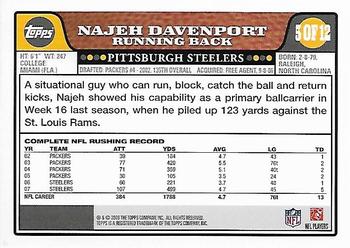 2008 Topps Pittsburgh Steelers #5 Najeh Davenport Back