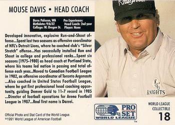 1991 Pro Set WLAF World Bowl Combo #18 Mouse Davis Back
