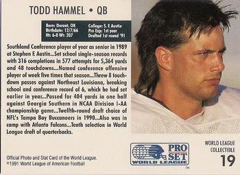 1991 Pro Set WLAF World Bowl Combo #19 Todd Hammel Back