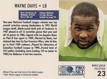 1991 Pro Set WLAF World Bowl Combo #23 Wayne Davis Back