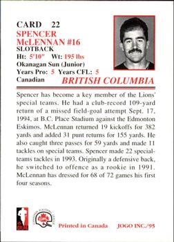 1995 JOGO #22 Spencer McLennan Back