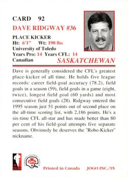 1995 JOGO #92 Dave Ridgway Back