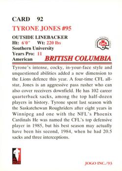 1993 JOGO #92 Tyrone Jones Back