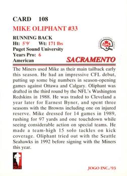 1993 JOGO #108 Mike Oliphant Back