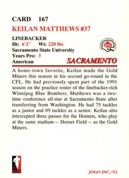 1993 JOGO #167 Keilan Matthews Back