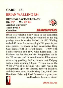 1993 JOGO #181 Brian Walling Back