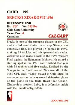 1993 JOGO #195 Srecko Zizakovic Back