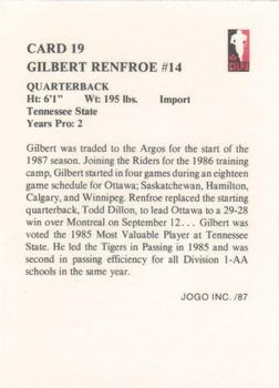 1987 JOGO #19 Gilbert Renfroe Back