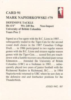 1987 JOGO #91 Mark Napiorkowski Back