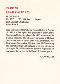 1986 JOGO #99 Brad Calip Back