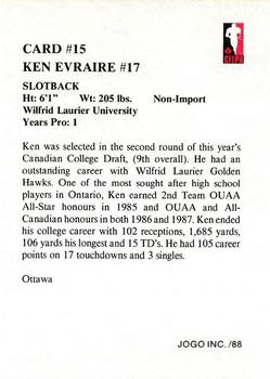 1988 JOGO #15 Ken Evraire Back