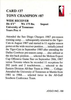 1988 JOGO #37 Tony Champion Back
