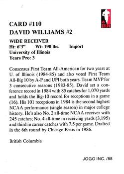 1988 JOGO #110 David Williams Back