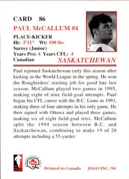 1996 JOGO #86 Paul McCallum Back