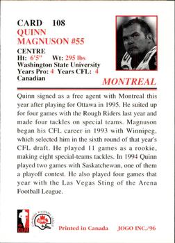 1996 JOGO #108 Quinn Magnuson Back