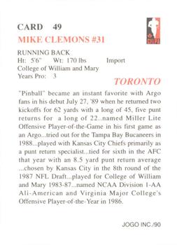 1990 JOGO #49 Mike Clemons Back