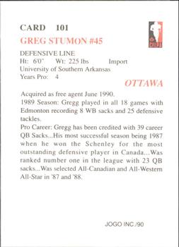 1990 JOGO #101 Greg Stumon Back