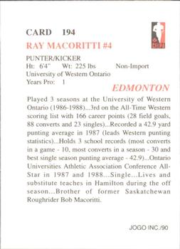 1990 JOGO #194 Ray Macoritti Back