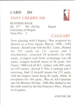 1990 JOGO #201 Tony Cherry Back