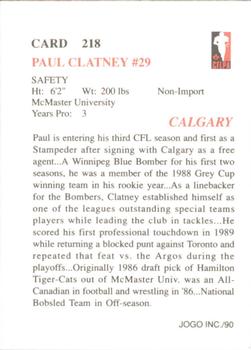 1990 JOGO #218 Paul Clatney Back