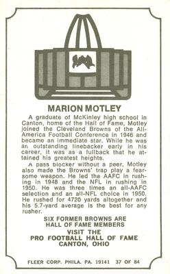 1975 Fleer Football Patches - Immortal Roll #37 Marion Motley Back
