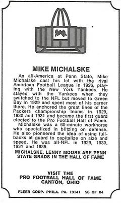 1975 Fleer Football Patches - Immortal Roll #56 Mike Michalske Back