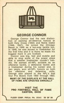 1975 Fleer Football Patches - Immortal Roll #59 George Connor Back