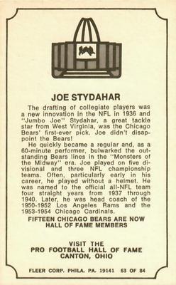 1975 Fleer Football Patches - Immortal Roll #63 Joe Stydahar Back
