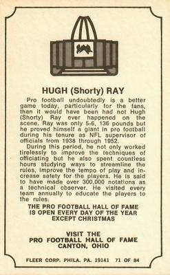 1975 Fleer Football Patches - Immortal Roll #71 Hugh Ray Back