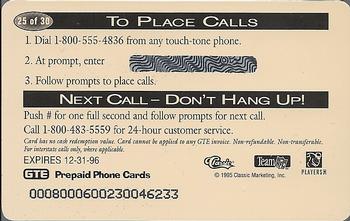 1995 Pro Line Series II - Phone Cards $1 #25 Steve Beuerlein Back