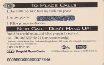 1995 Pro Line Series II - Phone Cards $1 #13 Heath Shuler Back