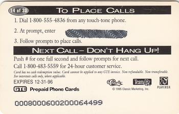 1995 Pro Line Series II - Phone Cards $1 #14 Mike Mamula Back