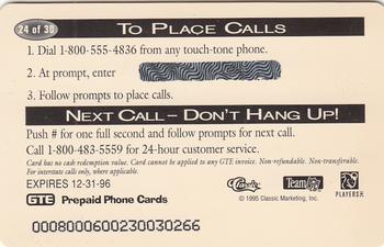1995 Pro Line Series II - Phone Cards $1 #24 Kyle Brady Back