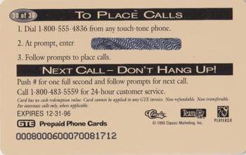 1995 Pro Line Series II - Phone Cards $1 #30 J.J. Stokes Back
