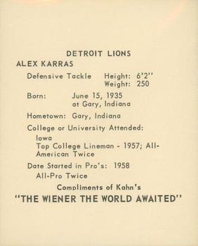 1964 Kahn's Wieners #NNO Alex Karras Back