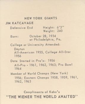 1964 Kahn's Wieners #NNO Jim Katcavage Back